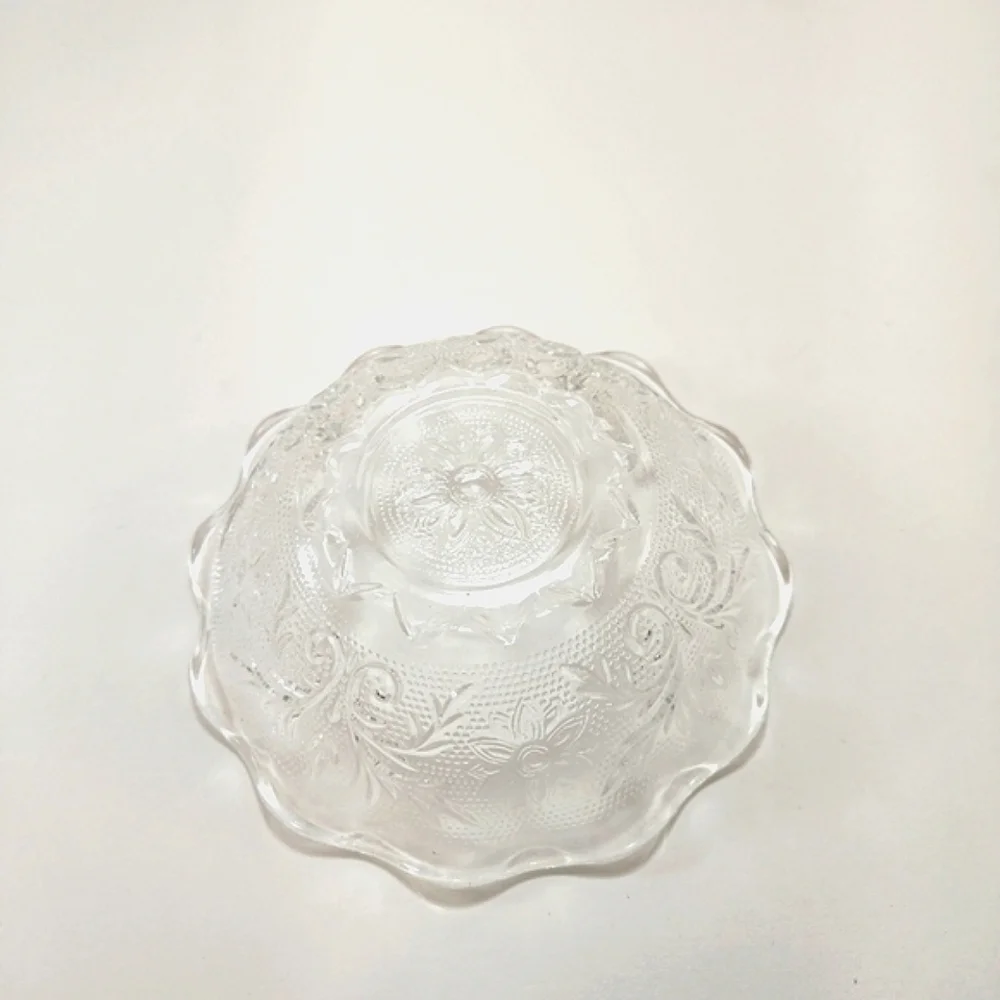 Vintage Depression Glass Bowl Raised Pattern Scalloped Edge Perfect Condition